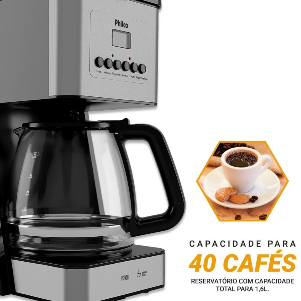 Imagem Cafeteira Digital Philco 40 Cafezinhos 127v Painel Led Automático Pcf40b 1000w Escritorio