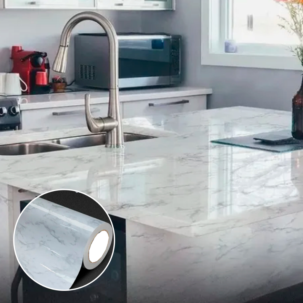 Adesivo Vinil Lavável Decorativo Mármore Lunare Brilho(1,22X0,50m)-Móvel Parede Piso Banheiro Sala