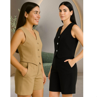 Conjunto Alfaiataria Feminino Colete e bermuda Botões | Moderno  Moda Executiva e Casual  tendência em Oferta na Shopee
