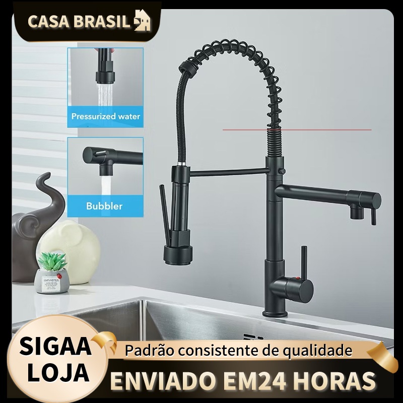 360° Torneira Cozinha Gourmet Misturador Ducha Duo Spray Preto Torneiras Extraíveis Premium em Oferta na Shopee
