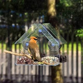 Comedouro de Pássaros em Acrílico com Ventosas Fortes e Janela Transparente para Jardim ACRILICO TRANSPARENTE