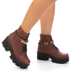 Coturno Feminino Bota Cano Médio Salto Moderna Confort Donatella shoes Tratorado Corrente