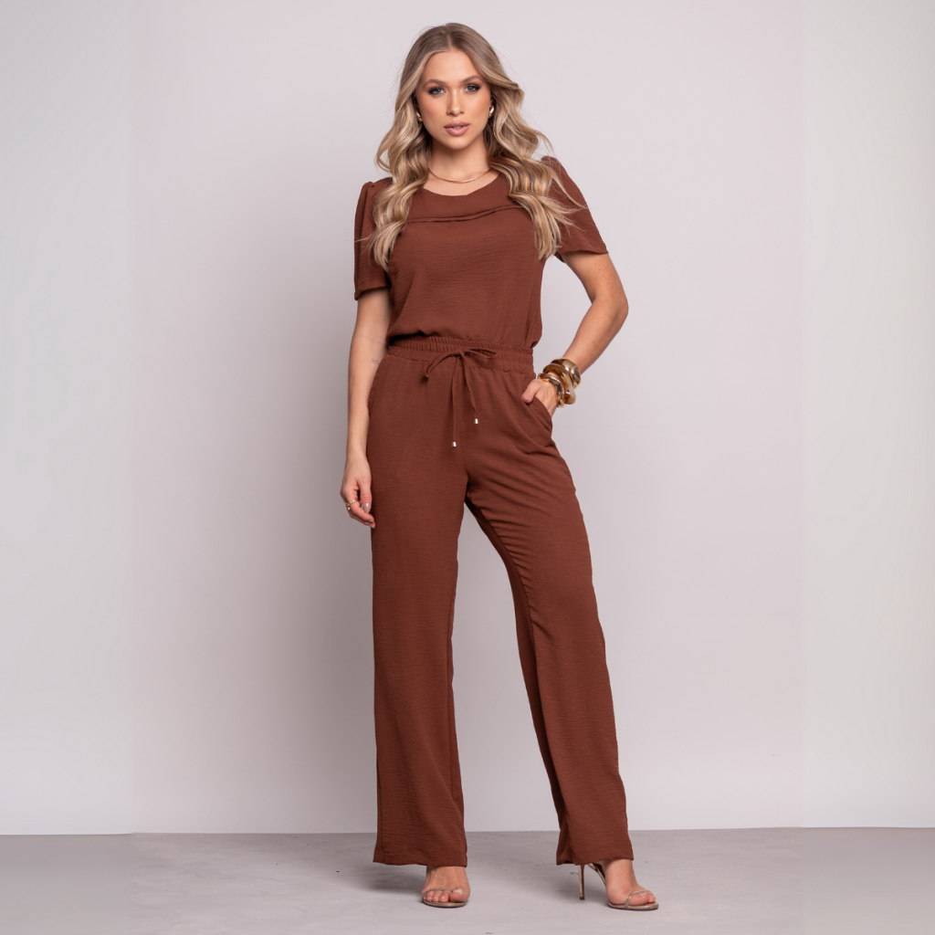 Conjunto Calça Pantalona Blusa de Manga Elegante Confortável e Sofisticado