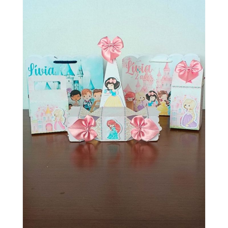 kit festa Personalizado Princesas e Príncipes da Disney Baby Aniversário Lembrancinha Sacolinha