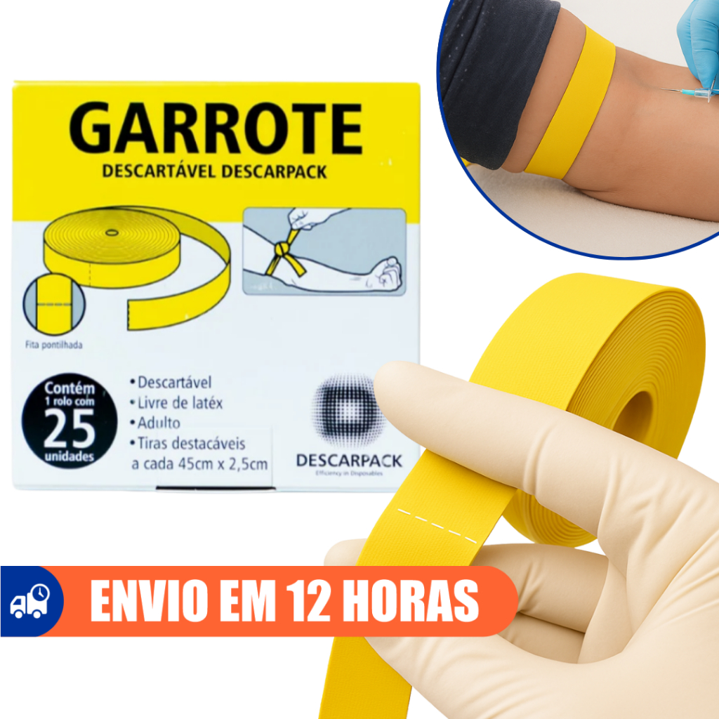 Garrote Torniquete Em Rolo Descartável Amarelo Coleta de Sangue 25un Descarpack