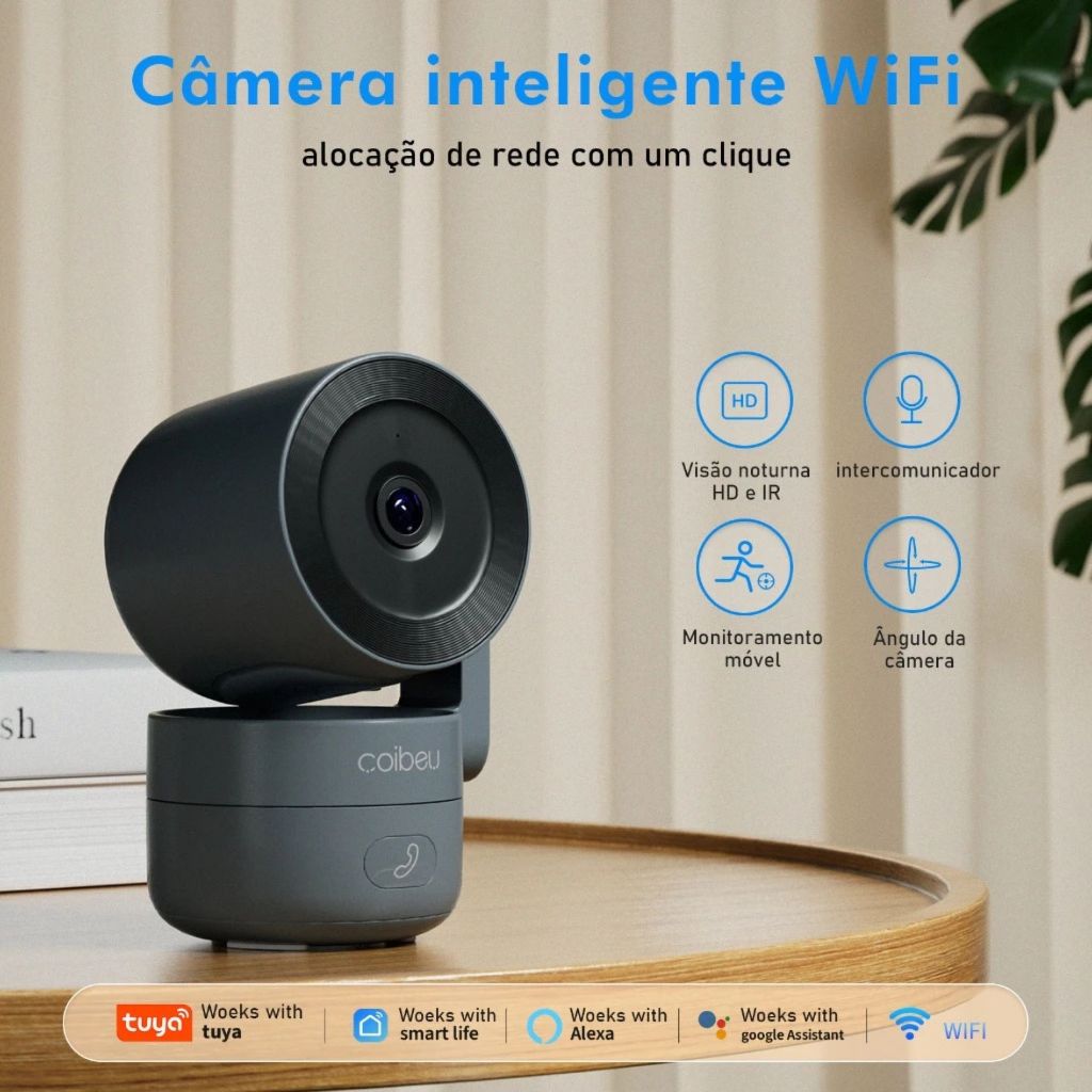 Câmera Inteligente WiFi Ptz HD Botão de Chamada Visão Noturna Áudio Bidirecional Alexa e Google — R$ 187,99 em Shopee