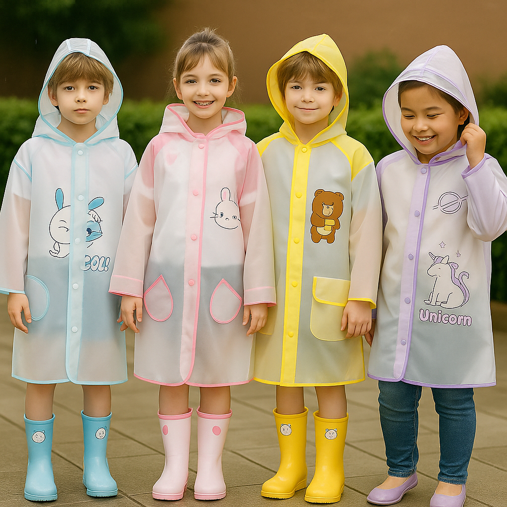 Capa de Chuva Infantil Criança Transparente com Capuz e Bolso