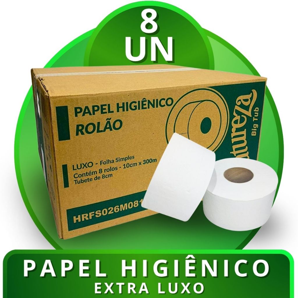 Papel Higiênico 8 Rolão Extra Luxo Natureza 300 Metros Folha Simples