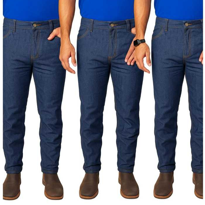 KIT 3 Calça Masculina Jeans Tradicional Para Trabalho Reta Serviço sem Lycra Elastano Uniform em Oferta na Shopee