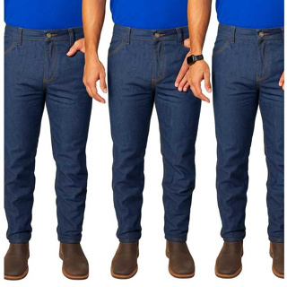 KIT 3 Calça Masculina Jeans Tradicional Para Trabalho Reta Serviço sem Lycra Elastano Uniform em Oferta na Shopee