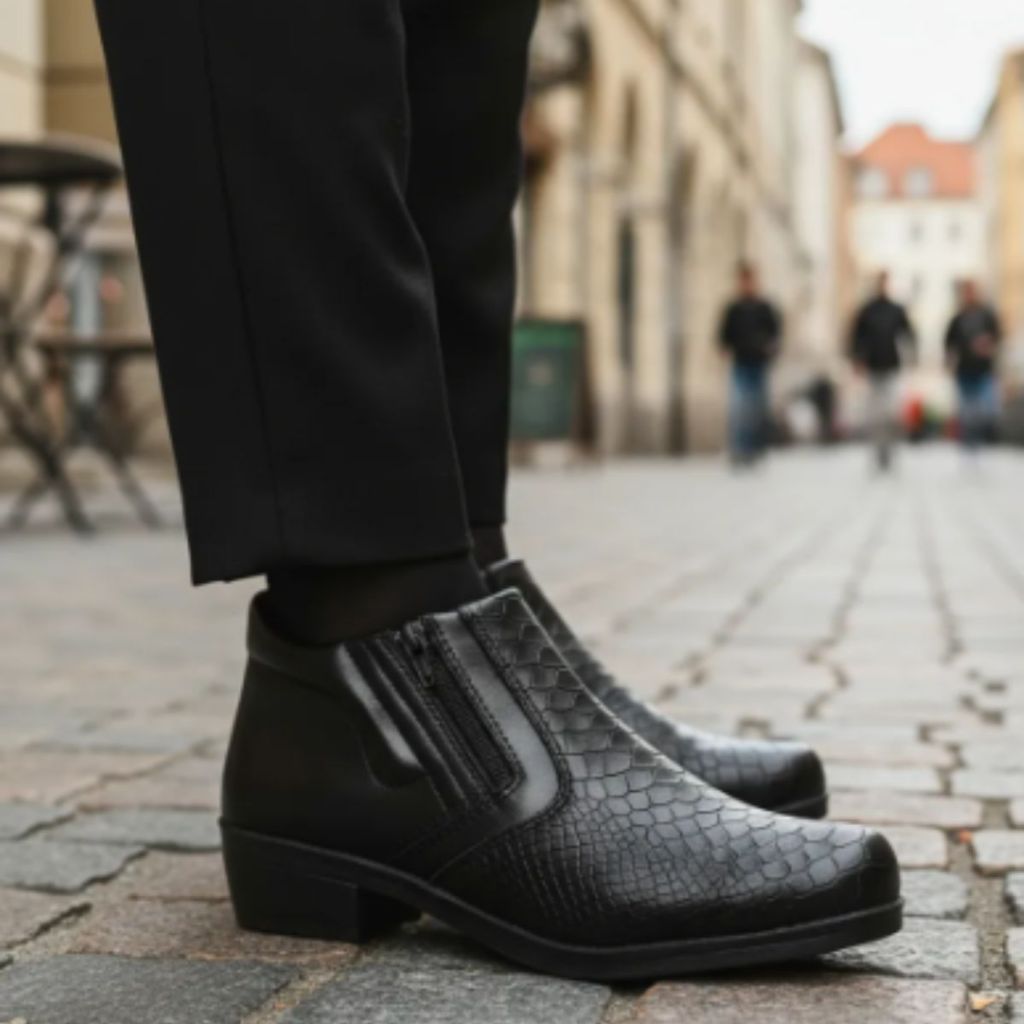 Bota Social  Masculina Couro Exótico Sintetico Macio Marrom e Preto Culto Igreja