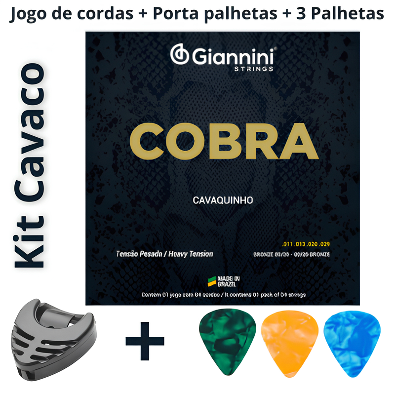 KIT Jogo de Cordas Giannini Cobra p/ Cavaco + Porta Palhetas + 3 Palhetas