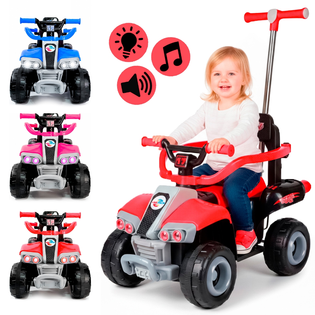 Carrinho Elétrico 6V Rosa A Bateria Com Haste Passeio Infantil Frente Ré - Unitoys