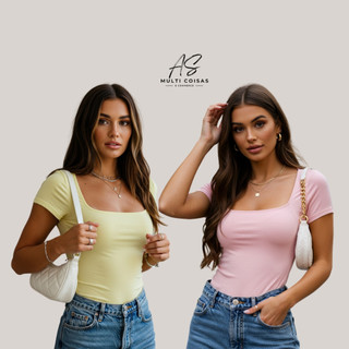 Kit 2 Blusinha Baby Look - Tecido Suplex Tendência Influencer Lisa Básica Casual