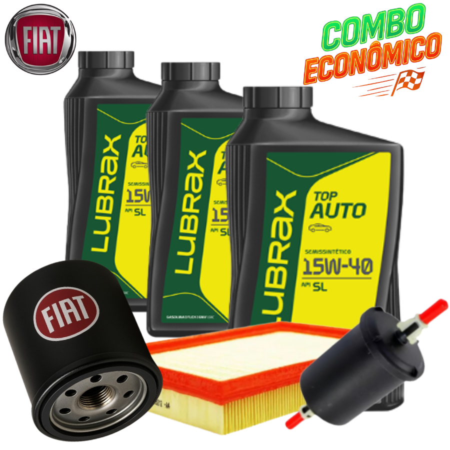 KIT TROCA DE ÓLEO 15W40 LUBRAX + FILTROS (SIENA FIRE 1.4 2005>2012)