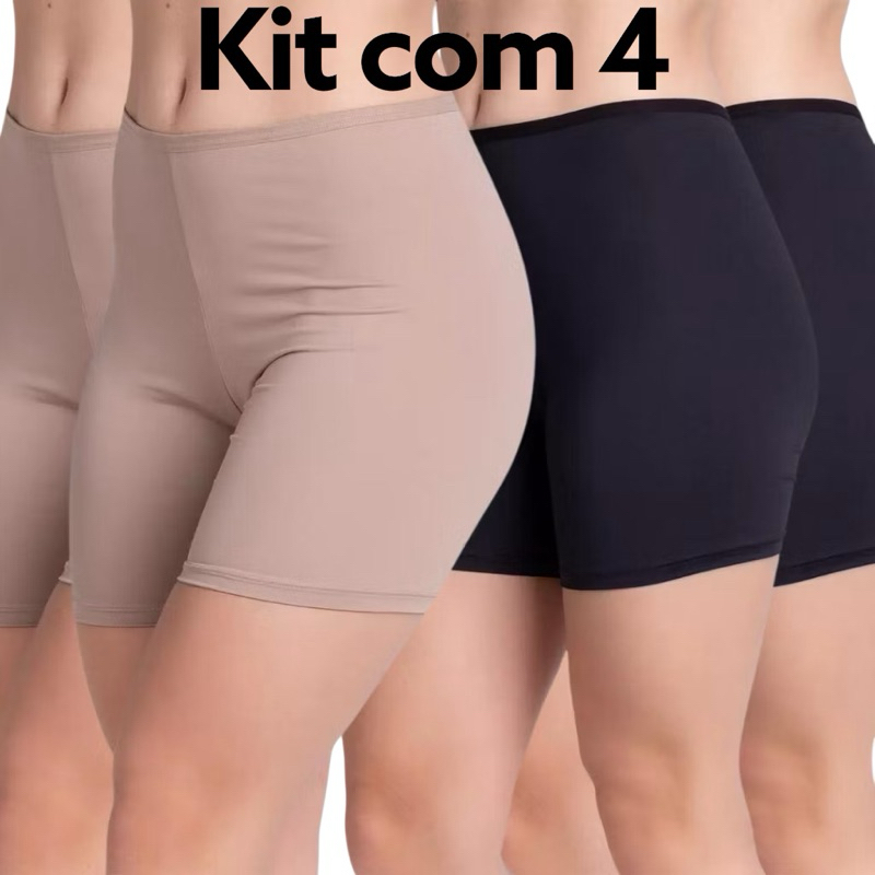 Kit 4 Short Anágua Liso Meia Perna Qualidade Segunda Pele Feminino Bermuda Moda íntima Lingerie