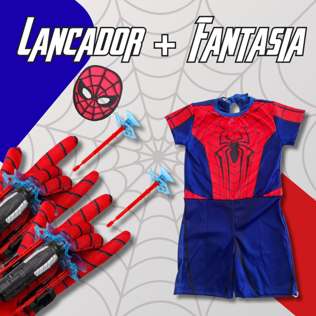 Roupa Infantil Fantasia Homem Aranha com Mascara + Luva Lança Dardo Teia Brinquedo em Oferta na Shopee