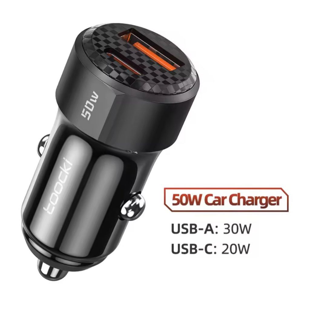 Adaptador Carregador De Celular Carro Duplo Usb-c Usba 50w Preto