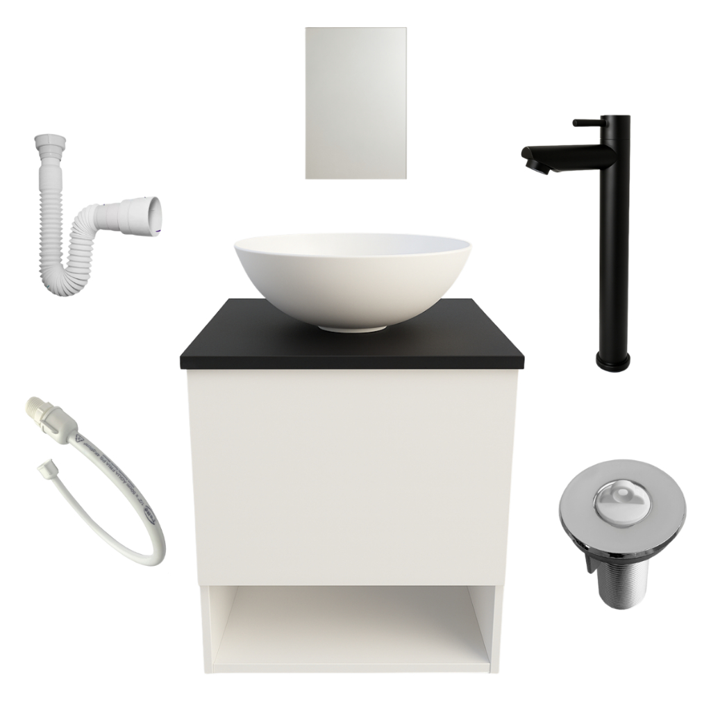 Kit Gabinete Armário Banheiro 40cm Cuba Torneira Espelho Válvula Sifão Engate Lavabo Pia Conjunto