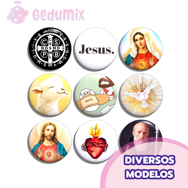 KITs Bottons Broches Cristãos Católicos Jesus Maria Cruz de São Bento Aesthetic The Chosen