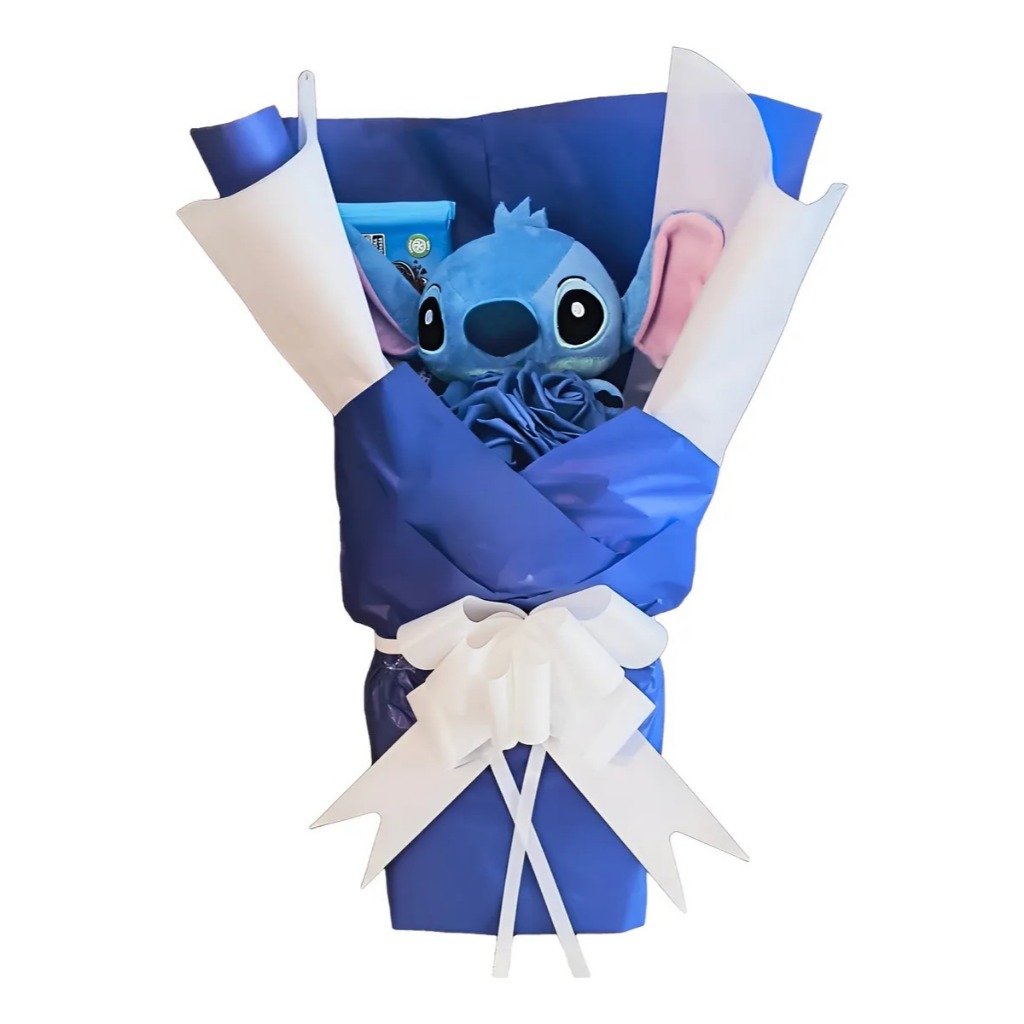 Buquê De Rosas Azuis Artificiais + Pelúcia Stitch Namorados Presente + Chocolate Oreo em Oferta na Shopee