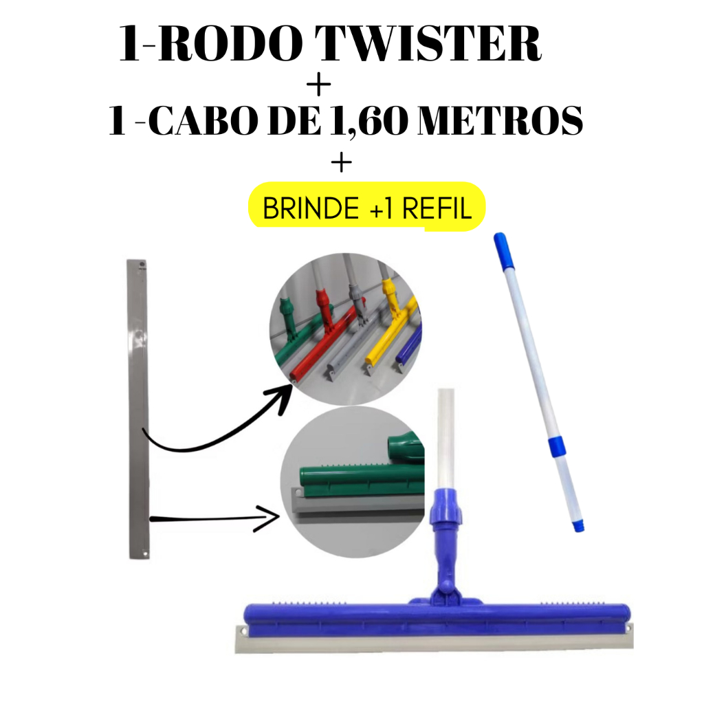RODO TWISTER ARTICULADO 180º REFIL SILICONE C/ CABO EXTENSOR TELESCÓPICO ANDRADE 1,6 MTS - USO PROFISSIONAL