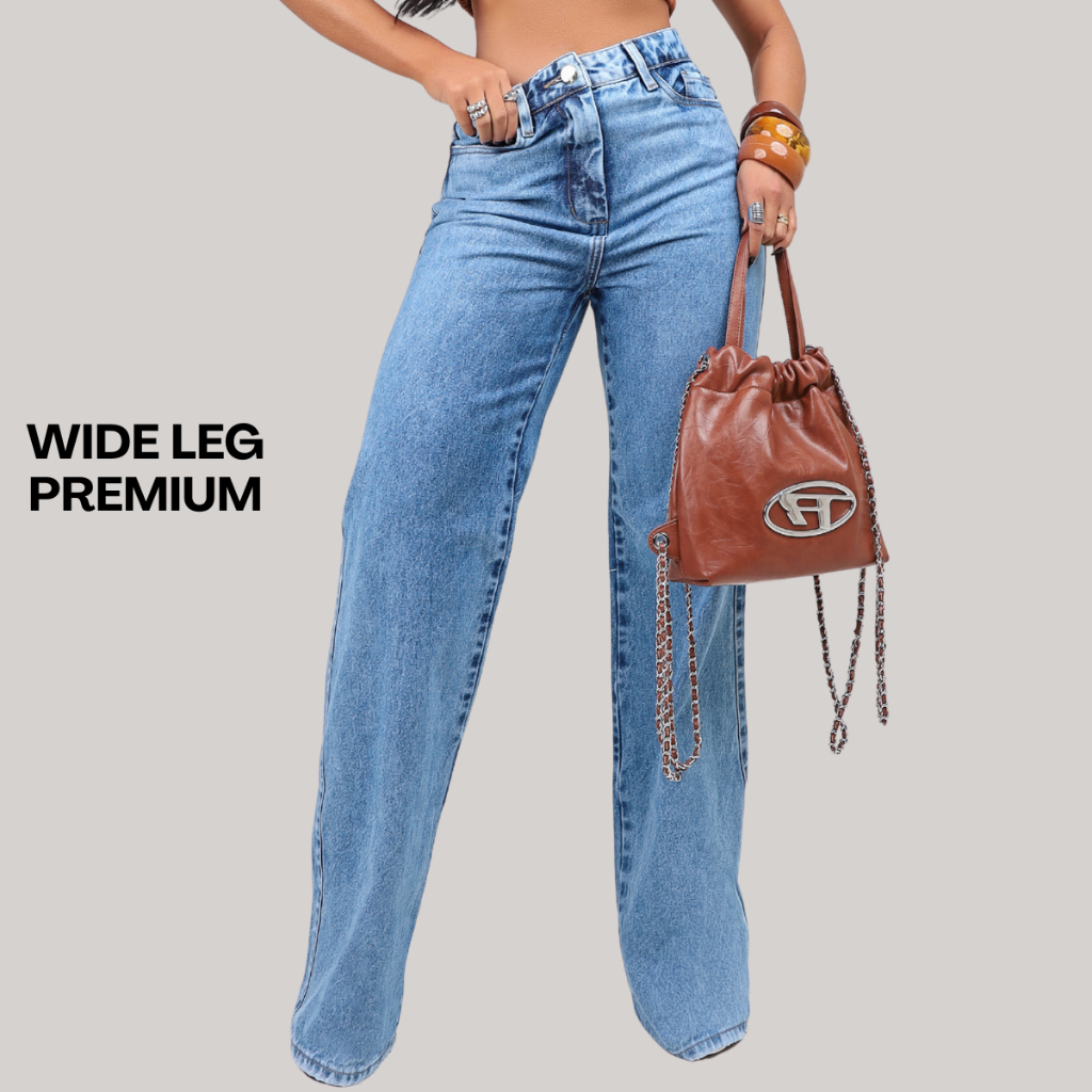 CALÇA WIDE LEG JEANS FEMININA 100% ALGODÃO PANTALONA PREMIUM em Oferta na Shopee