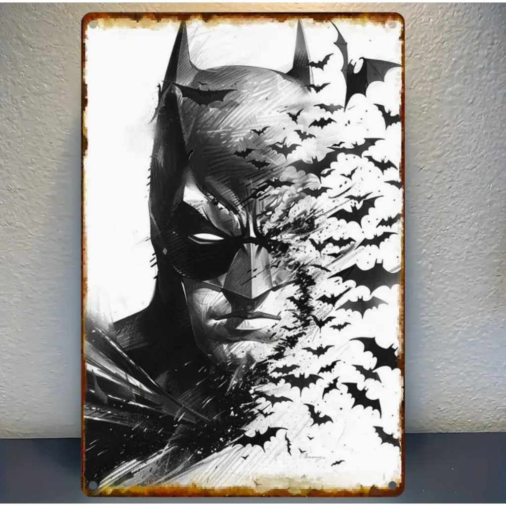 Quadro Decorativo Batman | Arte Minimalista Preto e Branco | Painel Geek Heróis DC - 1 Peça