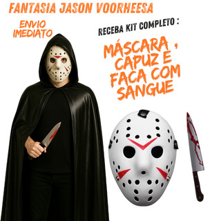 MASCARA  FANTASIA JASON COM FACA HALLOWEN  FANTASIA PARA HALLOWEN ADULTO CRIANÇA KIT MASCARA E FACA JASON COMPLETO CAPUZ