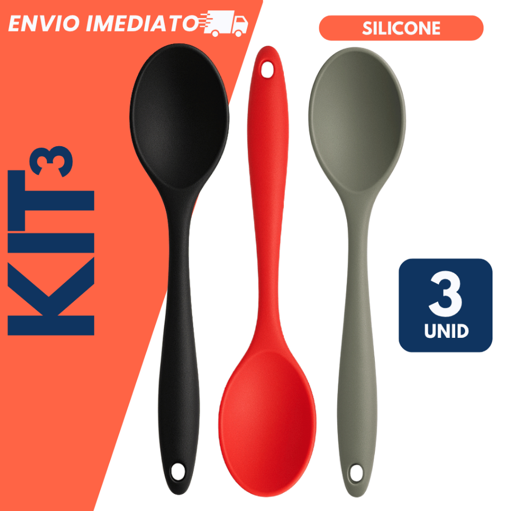 Kit Colher De Silicone 28cm Vermelho/Preto Leve Não Risca Panela Premium Envio Imediato em Oferta na Shopee