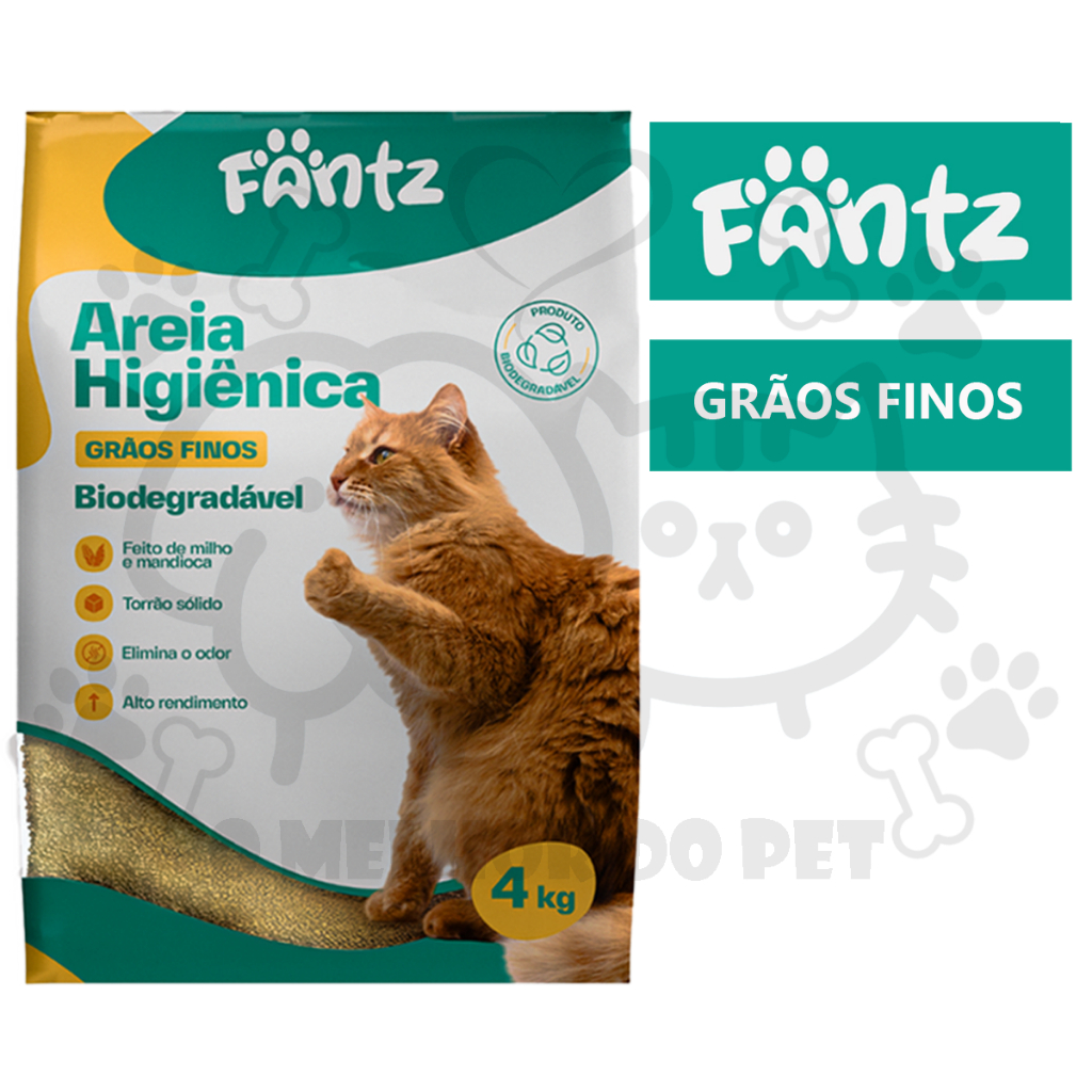 Areia Biodegradável para Gatos Fantz Grãos Finos 4 KG Lançamento