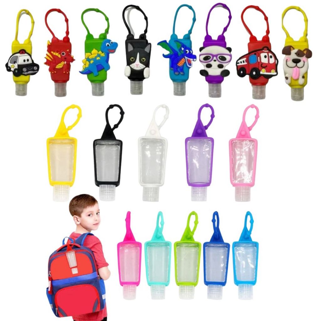 Kit 3 Porta Álcool em Gel Portátil 30ml Chaveiro frasco Silicone Garrafinha Higienizadora para mãos