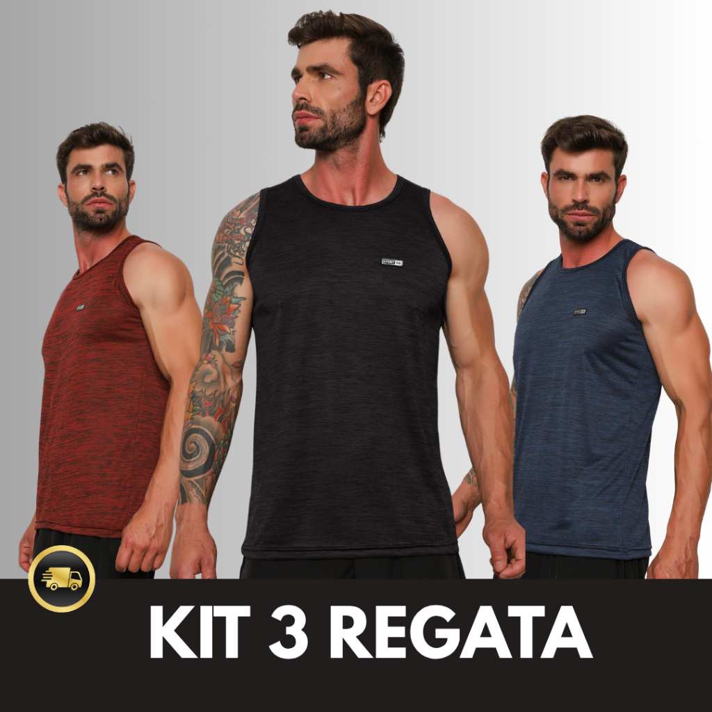 Kit 3 Regatas Dryfit Masculinas de Academia Camiseta Masculina Treino Blusa sem Manga Premium em Oferta na Shopee