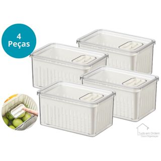 Organizador de Alimentos em Acrílico Resistente para Geladeira 2,2l Com Cesto Clear Fresh em Oferta na Shopee