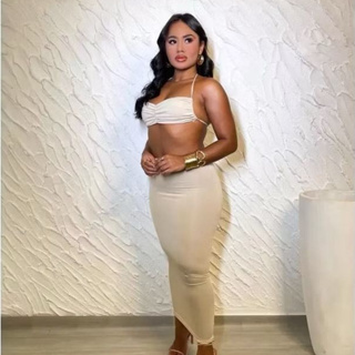 Conjunto Saia Midi + Cropped Sutiã Feminino Praia Verão em Oferta na Shopee