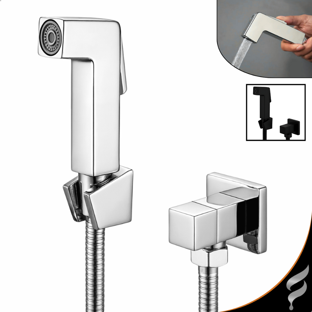 Ducha Higiênica Chuveirinho Metal e ABS Para Banheiro Privada Completa 1/4 De Volta Cromada Bidê