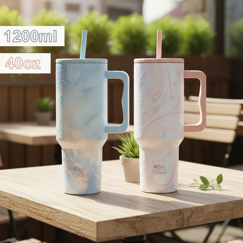 Copo Térmico 1.2L Inox com Canudo Antivazamento Mantém Bebidas Frias e Quentes • Várias Cores