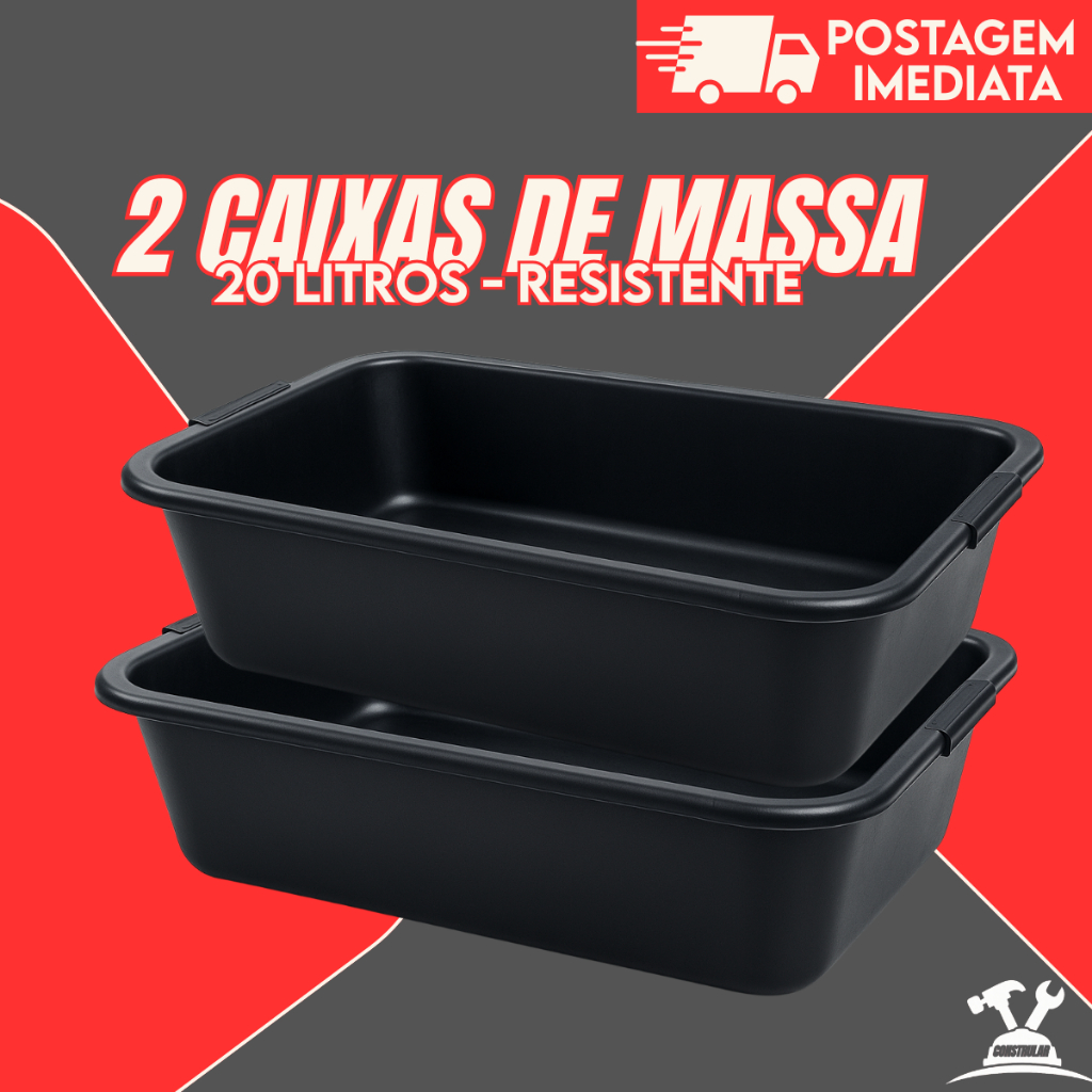 Kit 2 Masseiras Plásticas 20L | Caixa de Massa Resistente Lavável Construção Concreto Cimento