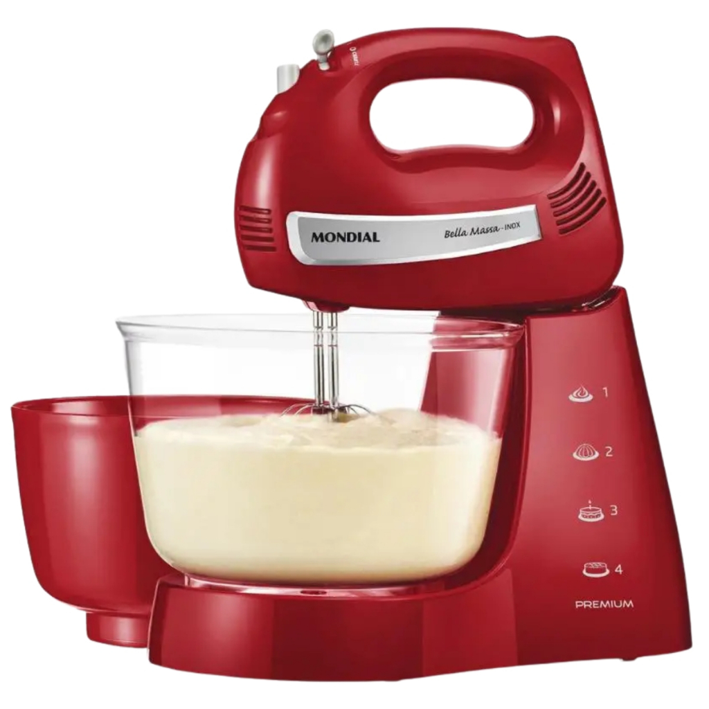 Batedeira Mondial Bella Massa Inox 400W 4 Velocidades Premium Vermelha B29 NP 127V