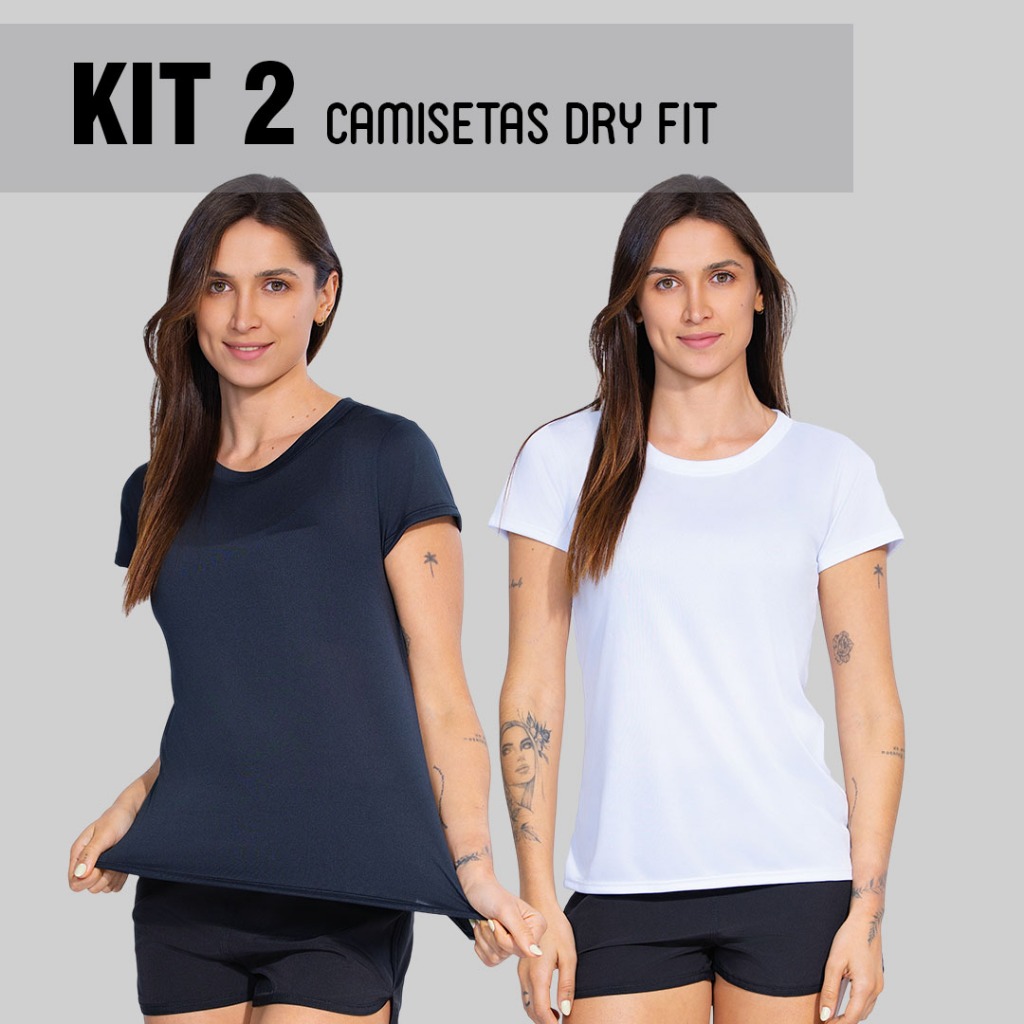 Kit 2 Blusas camiseta Dry Fit Feminina Fitness Academia Corrida Treino Esporte Cross Casual Básica