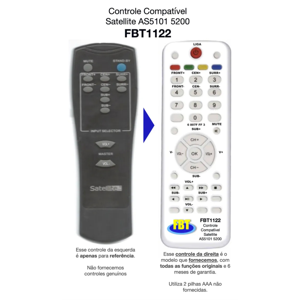 Controle Satelite Sate Hometheater AS5101 AS5200 Fbt1122