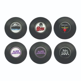 Kit 6 Porta Copos Várias Bandas de Rock Disco de Vinil Retrô Shopp Bolacha Lavável Flexível em Oferta na Shopee