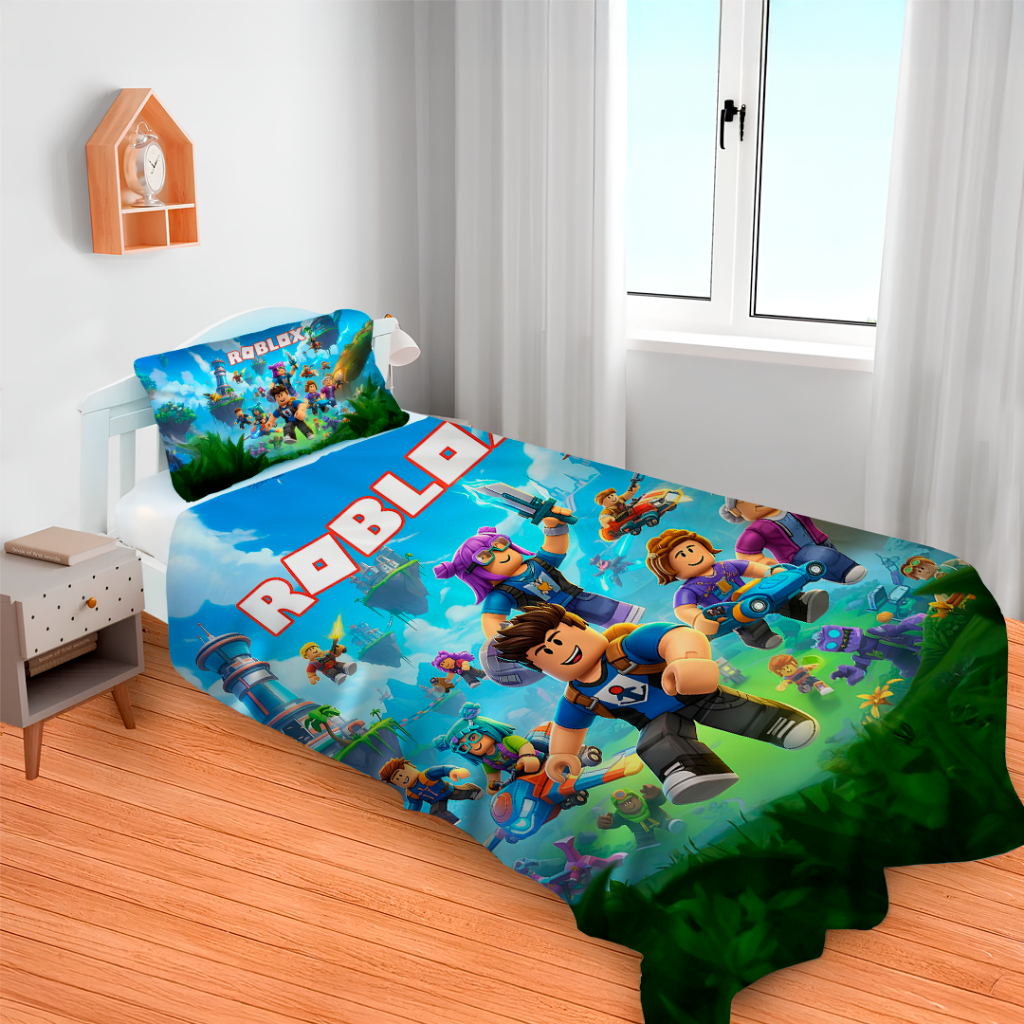 Lençol Cobre Leito Solteiro e Fronha Roblox / Pronta entrega/ envio imediato em Oferta na Shopee