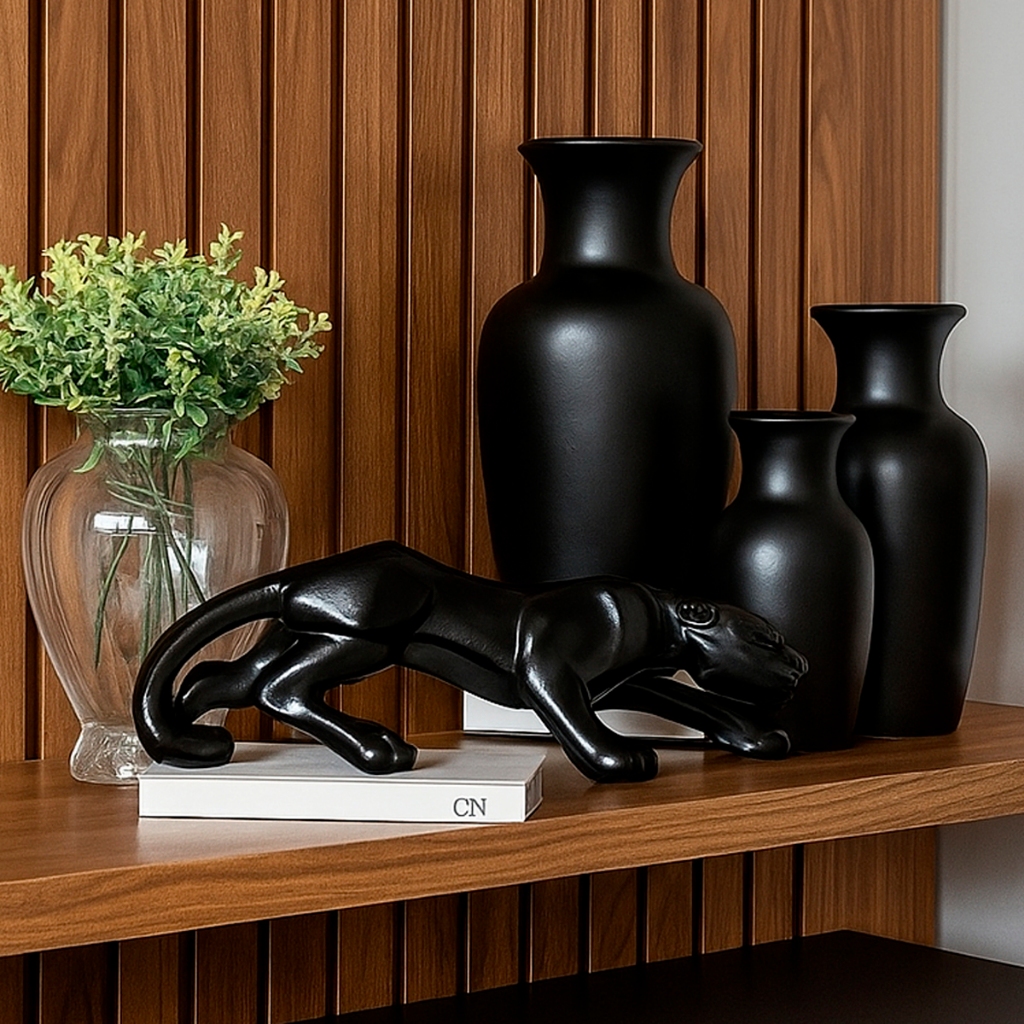 Conjunto 4 peças vaso decorativo cerâmica colorido enfeite para decorar casa sala rack sala aparador