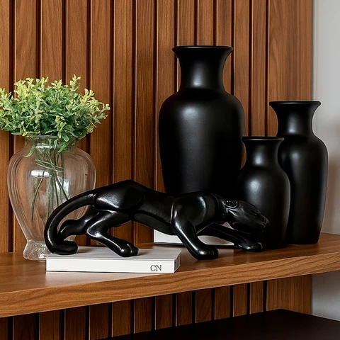 Conjunto 4 peças vaso decorativo cerâmica colorido enfeite para decorar casa sala rack sala aparador