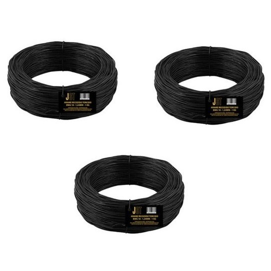 Kit com 3 Kg de Arame Recozido Trançado - BWG18 1,24MM - JST para amarrações na construção civil, fixando vergalhões.
