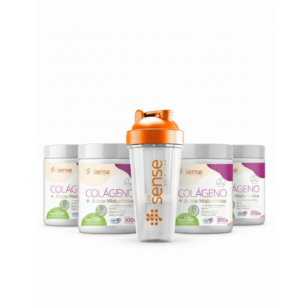 Kit 4x Colágeno com Àcido Hialurônico 300g + Coqueteleira - Life Sense Nutrition