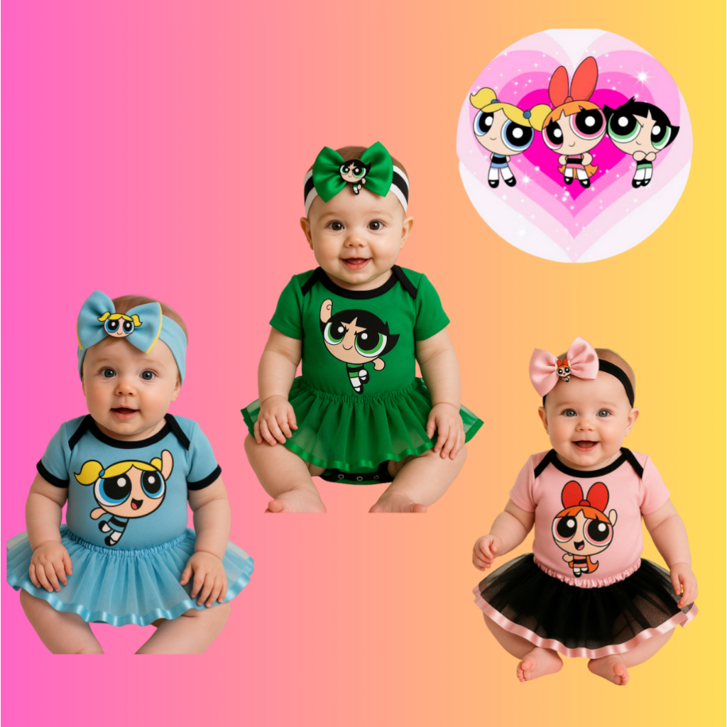 Body Bebê - Menina - Super Poderosas + Tule + Laço - MEsversario