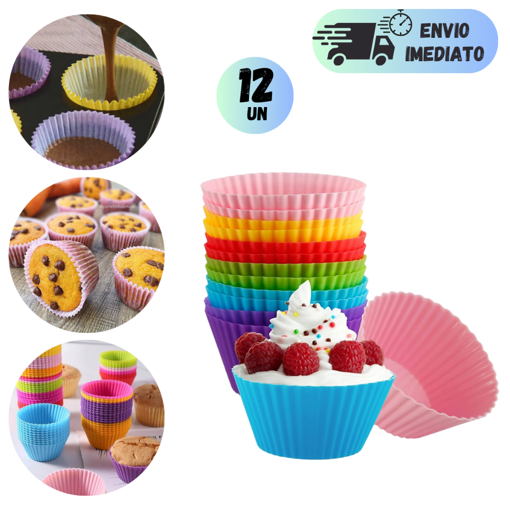 KIT COM 12 FORMA DE SILICONE PARA CUPCAKE FORMA ASSADEIRA BRIGADEIRO MUFIN E TORTINHAS REUTILIZVAVEL