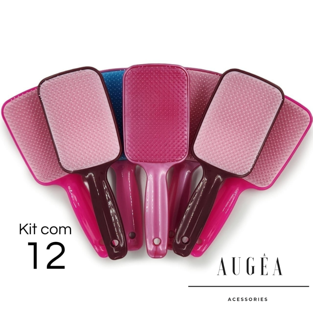 Kit 12 Escovas de Cabelo Raquete Flex Desembaraçadora Mágica Atacado Revenda